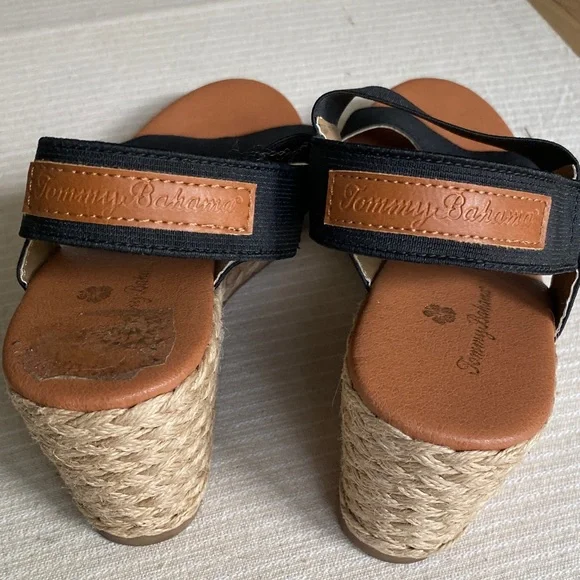 Tommy Bahama Black and Tan Wedge Sandals - Picture 2 of 4